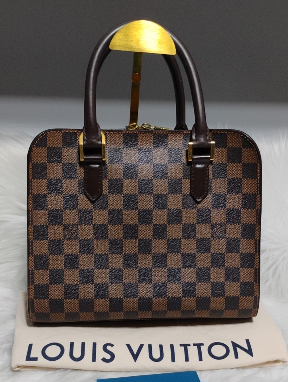 SALE! Louis Vuitton Damier Ebene Triana N51155 Structured Handbag W/DB